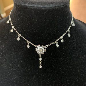 15" silver and cubic zirconia choker / necklace